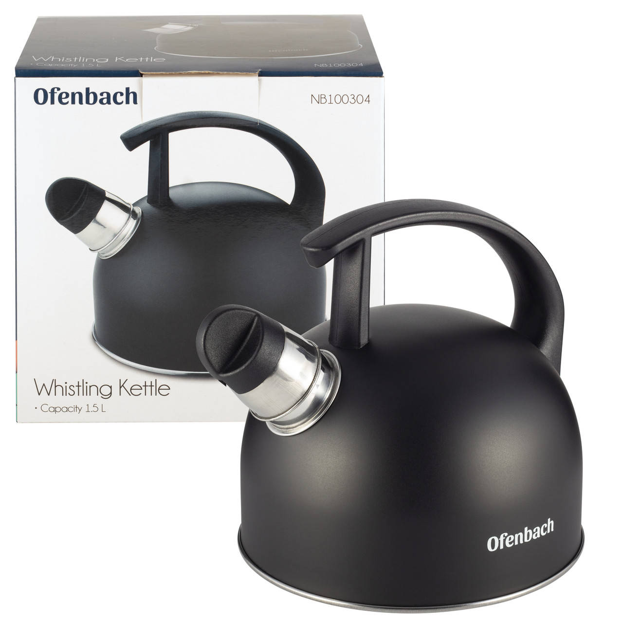 

Чайник Ofenbach Черный 1,5л из нержавеющей стали со свистком и нейлоновой ручкой для индукции и газа KM-100304