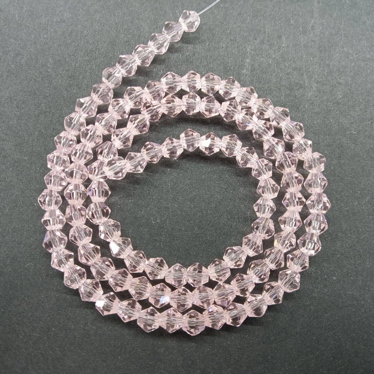 

Бусины на нитке Стекло биконус 4мм цвет розовый (~117 бусин на нитке)