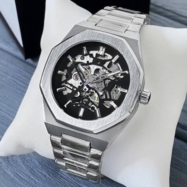 

Механические часы мужские наручные с автоподзаводом Gusto Skeleton Silver-Black Оригинал