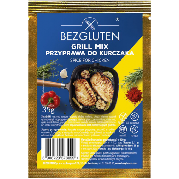 

Приправа без глютена для гриля и курицы Bezgluten 35 г