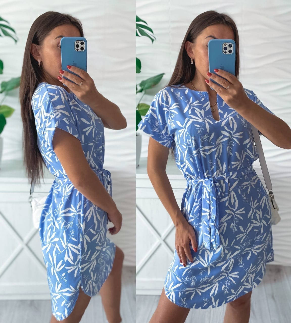 

Короткое летнее платье с поясом из софта