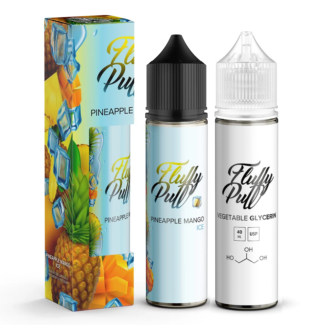 

Набор для самозамеса жидкости Fluffy Puff Pineapple Mango Ice 60 мл. 0 мг/мл