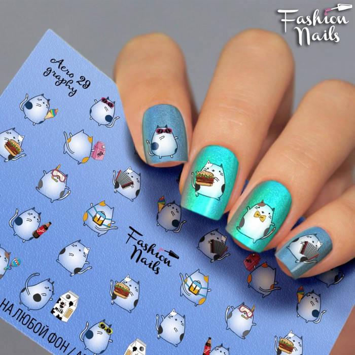 

Декор ногтей Слайдеры Водные Наклейки КОШКИ для дизайна ногтей для маникюра водные Fashion Nails aero29, Белый