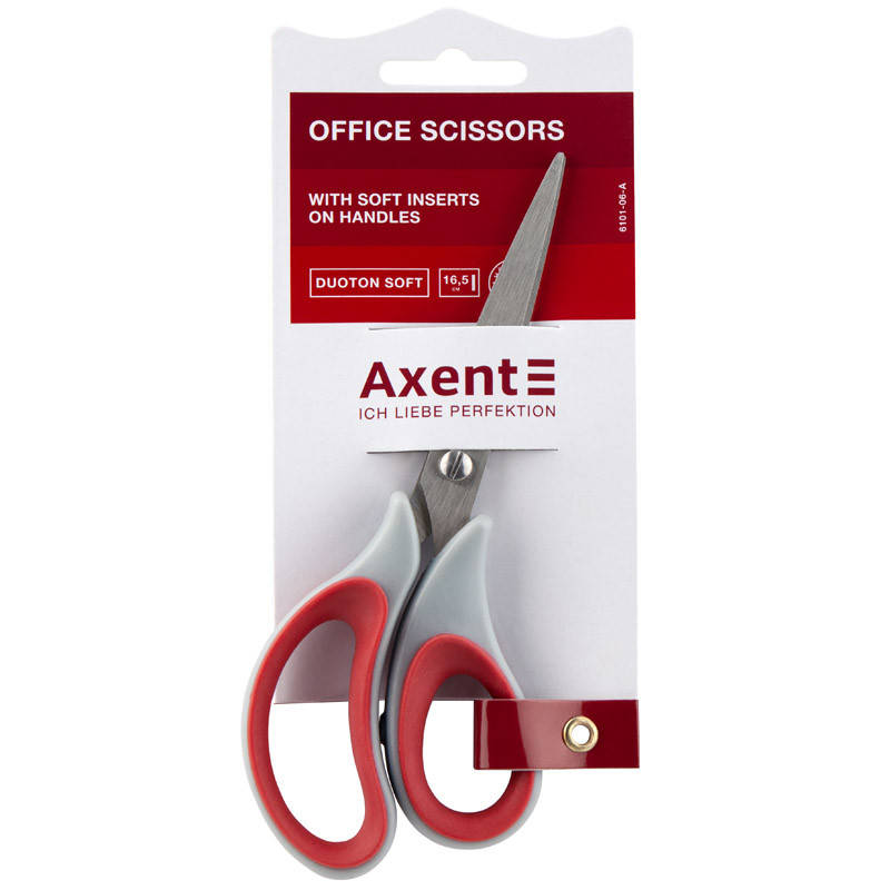 

Ножницы Axent Duoton Soft 6101-06-A, 16.5 см, с прорезиненными ручками, серо-красные