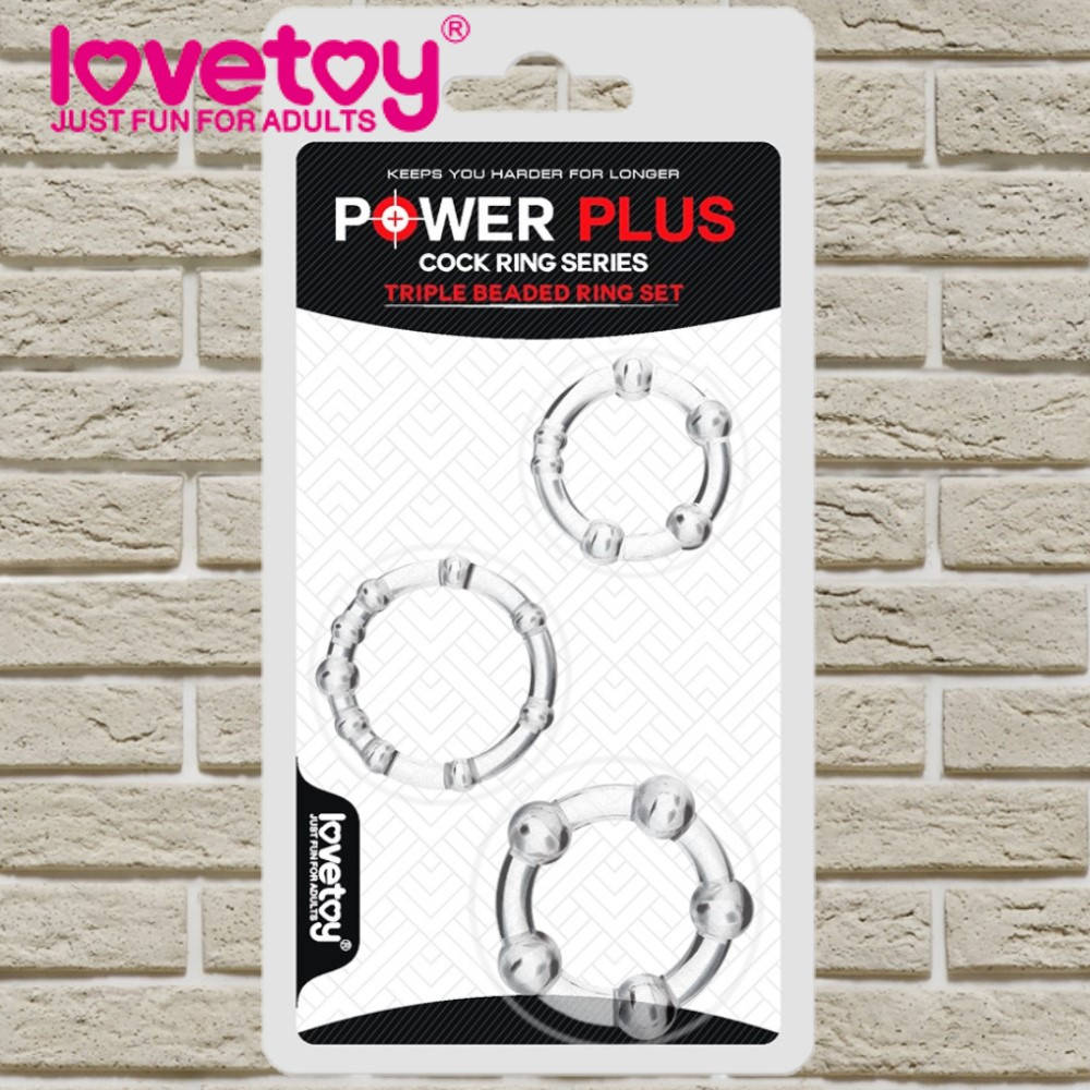 

Набор из 3 прозрачных эрекционных колец с бусинками "Power Plus Triple Beaded Ring Set" от LoveToy, Прозрачный