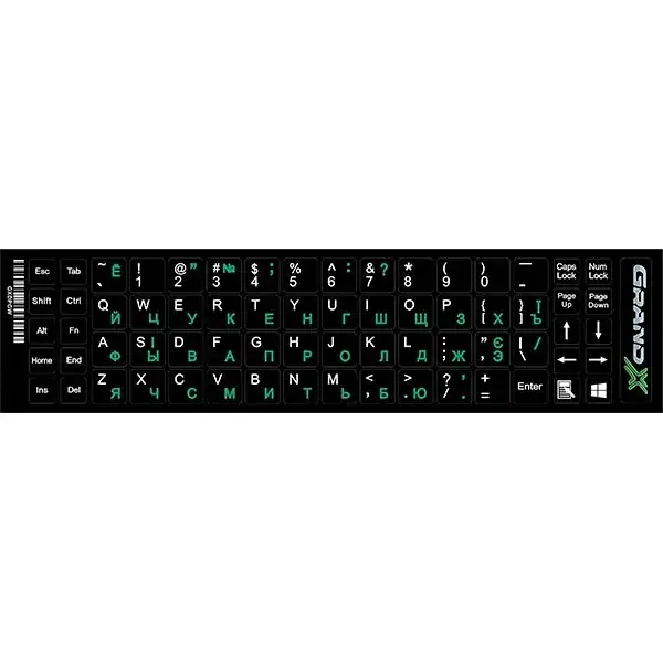 

Наклейки на клавиатуру Grand-X protection 68 keys Cyrillic Green White