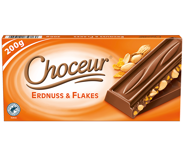 

Шоколад молочный Choceur с арахисом и кукурузными хлопьями Erdnuss & Flakes 200г