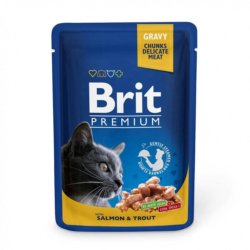 

Влажный корм для кошек Brit Premium Salmon & Trout с лососем и форелью 100 г