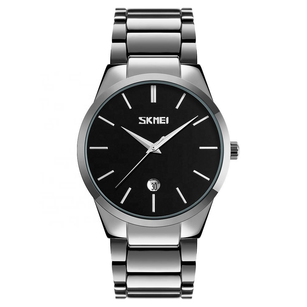 

Skmei 9140 серебристые с черным циферблатом мужские часы