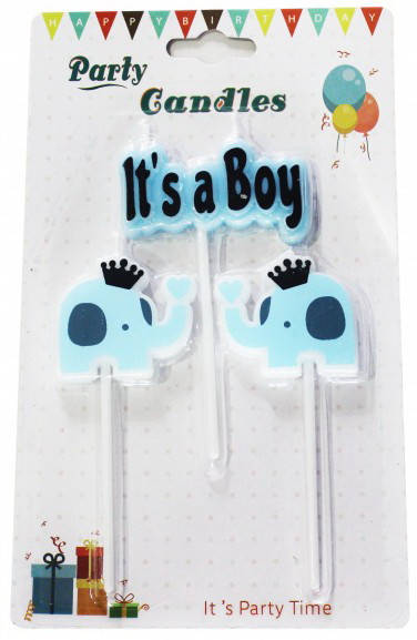 

Свечи для торта "Слоники It's a Boy". В наборе: 3шт.