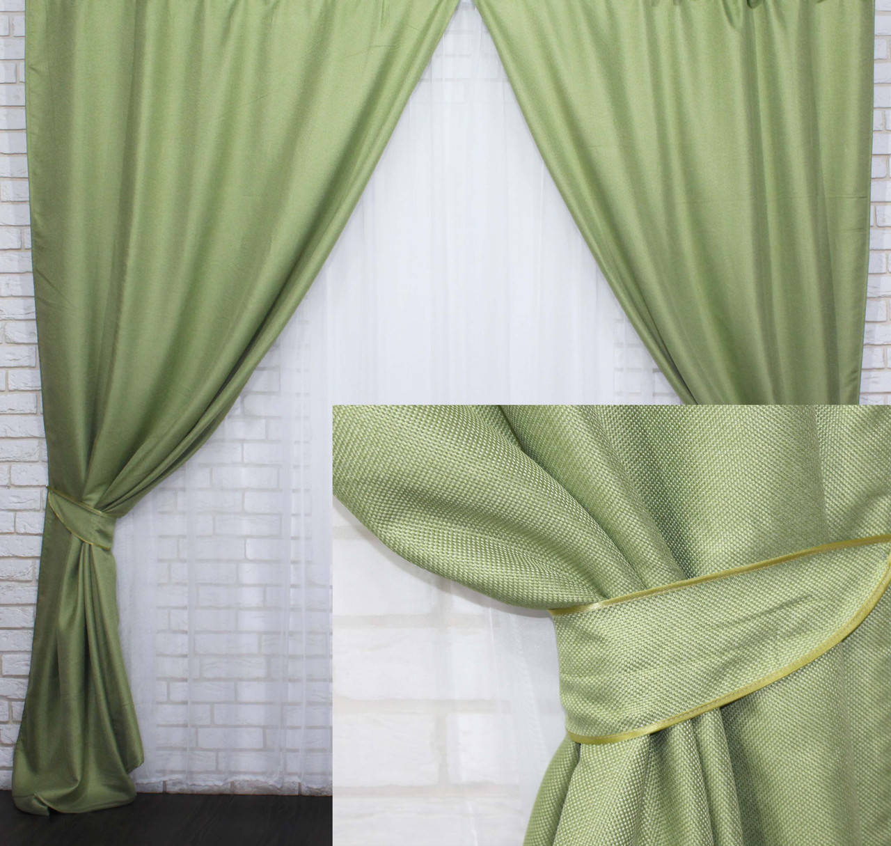 

Комплект готовых светонепроницаемых штор,коллекция блэкаут "Лён Мешковина", цвет салатовый. Код 320ш 2шт. 1х2.7м.