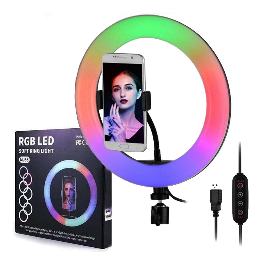 

Кольцевая лампа RGB 30 см с держателем под телефон SP12 / Студийный свет