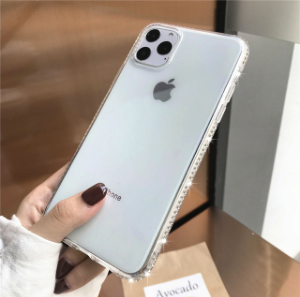 

Силиконовый прозрачный чехол с камнями Сваровски для Iphone 11pro Max 6.5дюйма