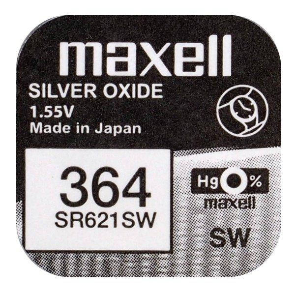 

Батарейка серебрянно-цинковая Maxell 364 SR621SW (G1,AG1,164), 1.55V, блистер