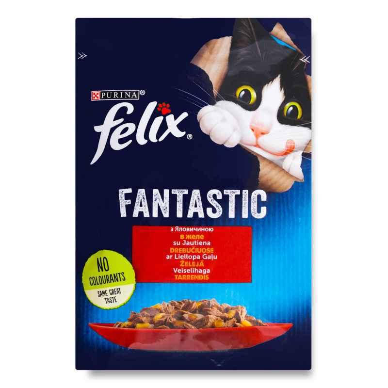 

Felix Fantastic 85 г - Влажный корм с говядиной для котов (кусочки в желе)