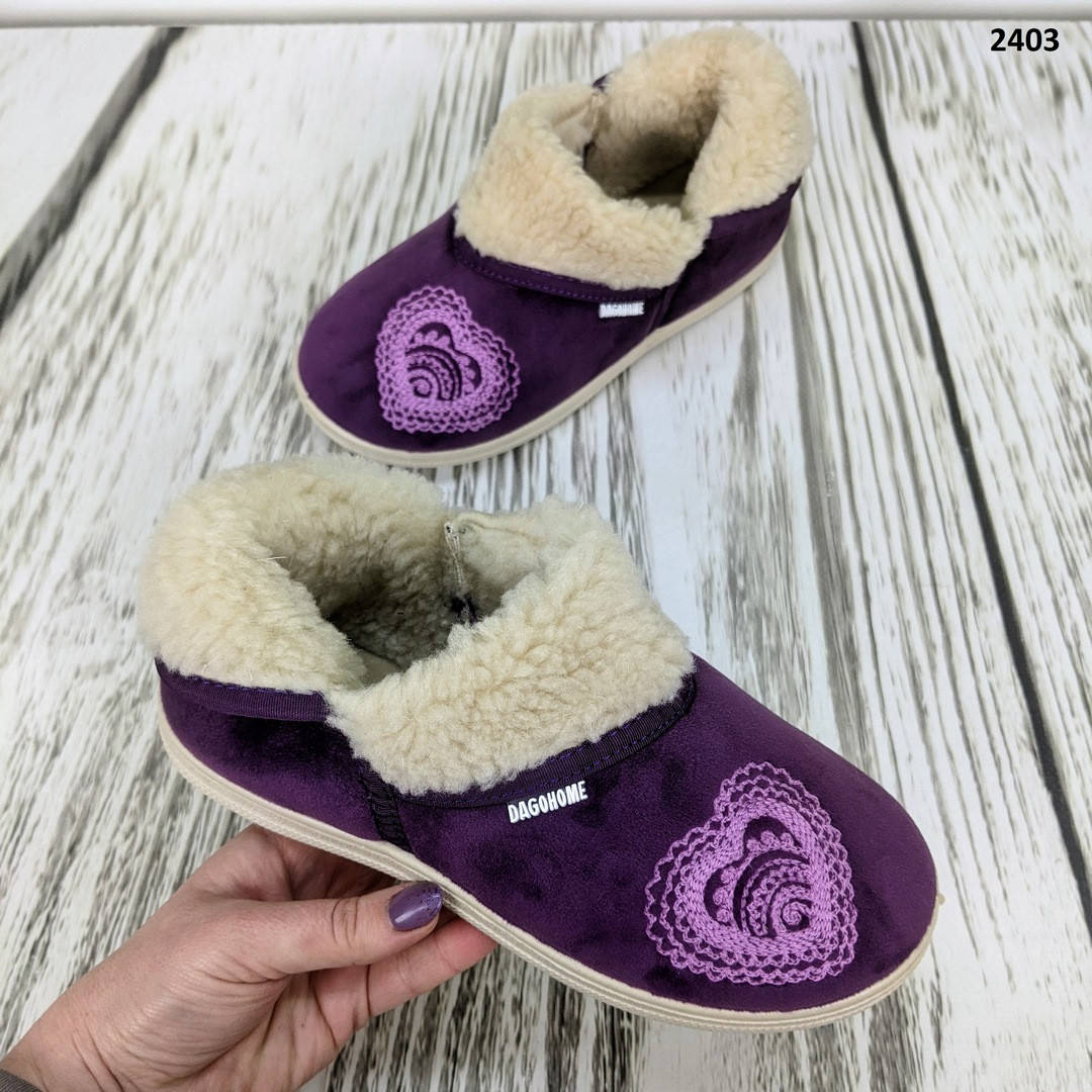 

Тапочки чуни женские Dago Style на меху велюровые фиолетовые, Фиолетовый
