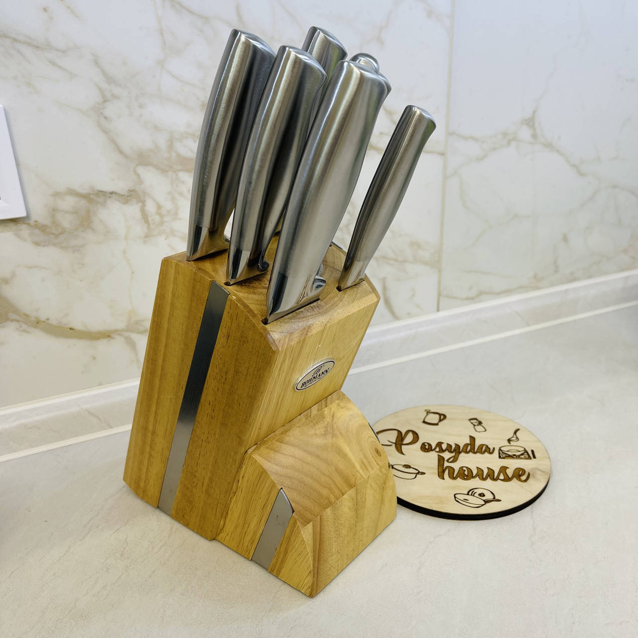 

Набор ножей Bohmann с подставкой деревянной 7 предметов. Кухонные ножи из нержавейки BH-5041