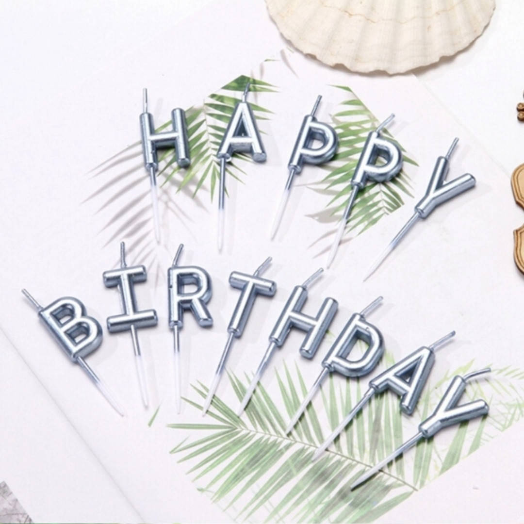 

Свечи для торта буквы серебрянные "Happy birthday"