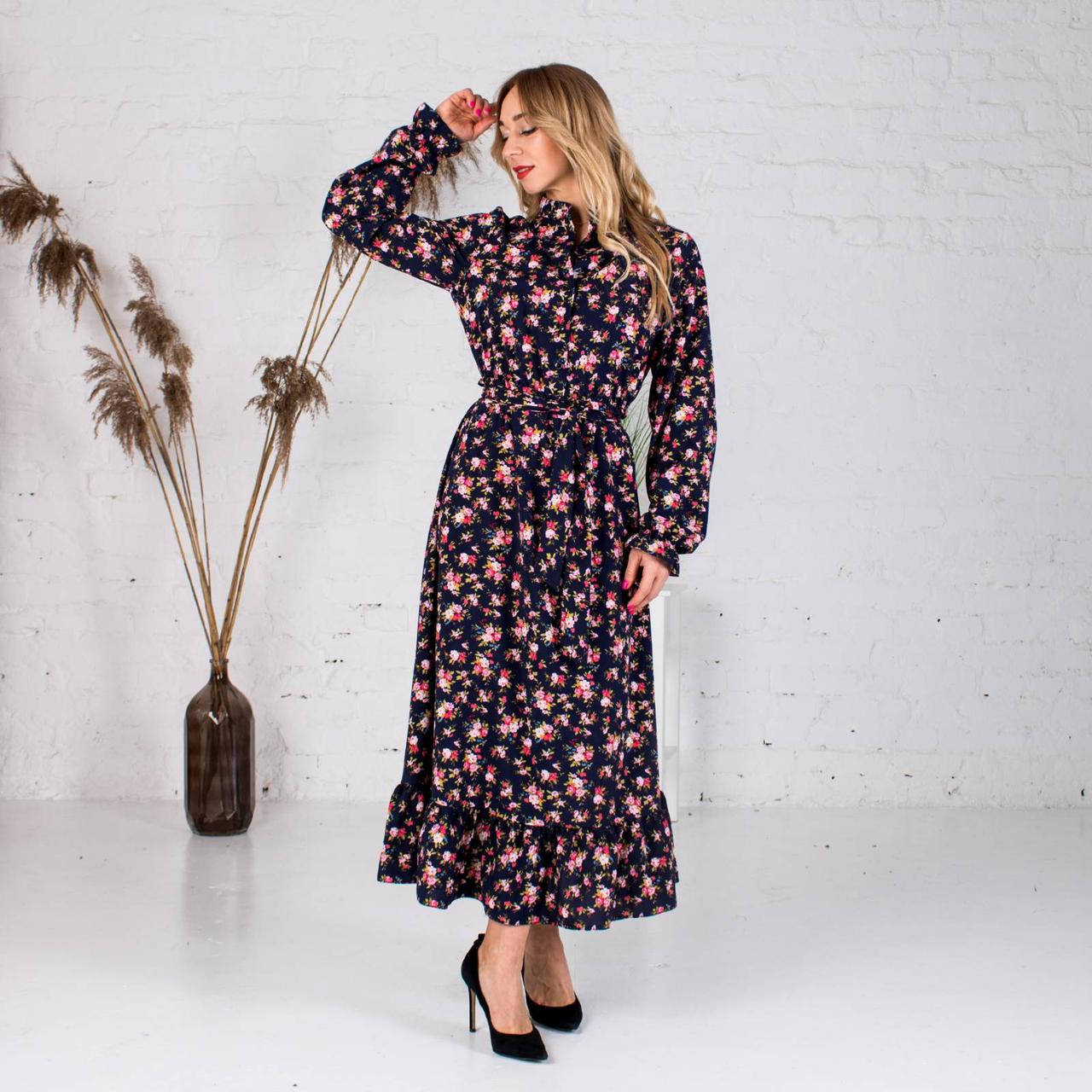 

Платье женское софтовое в цветочный принт синего цвета "София"