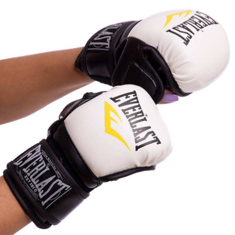 

Перчатки гибридные для единоборств ММА Everlast BO-4612 белый-черный М/19-21 см