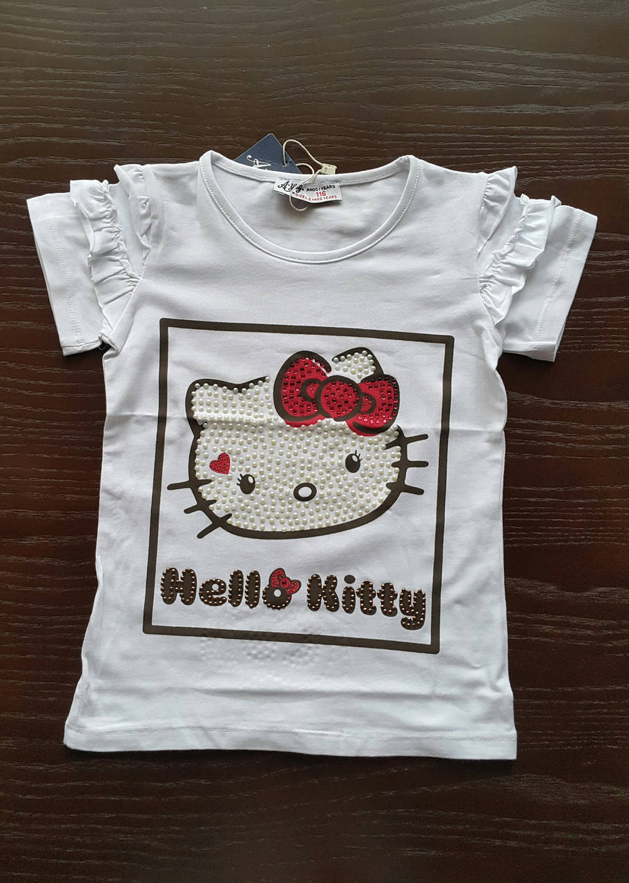 

Белая футболка на девочек 116,122,128,134,140 роста Hello Kitty 134, Белый