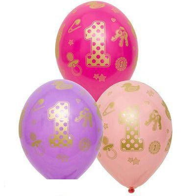 

Латексный шарик BELBAL 12"(30 см) 1 годик (девочка), Разные цвета