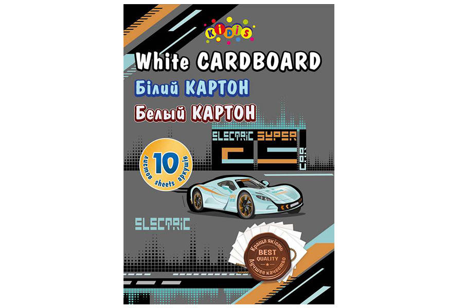 

Картон білий А4 10 аркушів, 220 г/м2, Kidis Moving forward 25шт/уп