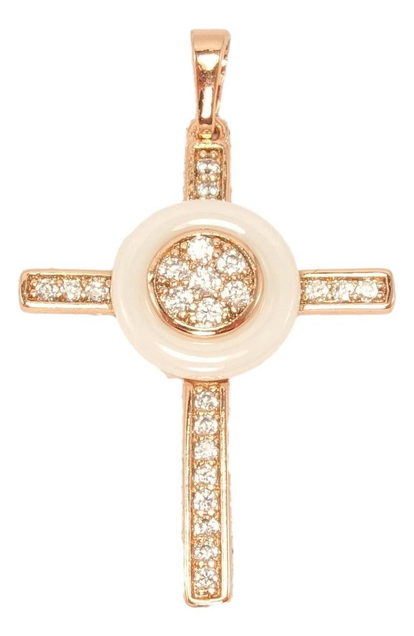 

Кулон Xuping Позолота РО "Крест с керамическим белым колечком и цирконием"