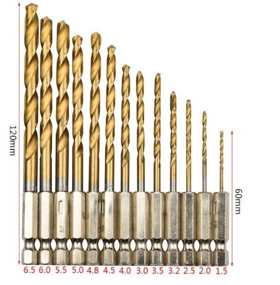

Свёрла по металлу быстросъёмные комплект 13шт (1.5-2-2.5-3-3.2-3.5-4-4.5-4.8-5-5.5-6-6.5мм)