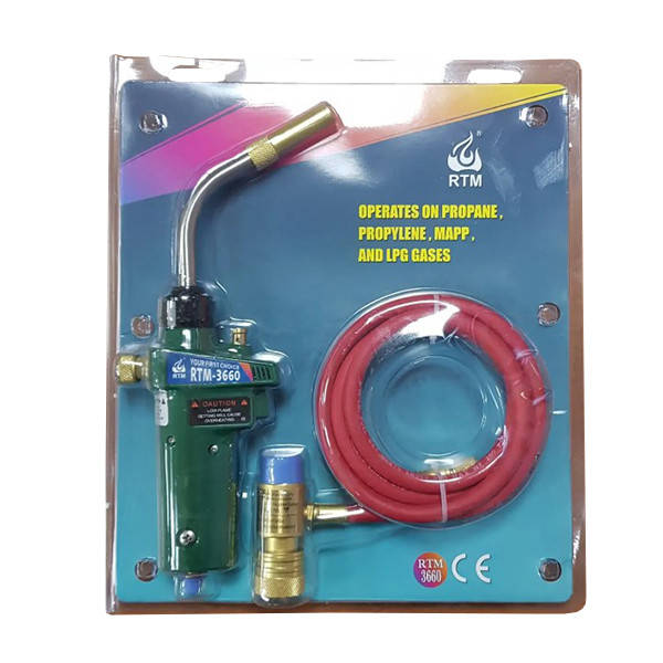 

Горелка газовая ручная RTM 3660 (под MAПП газ, с пьезоподжигом и шлангом)