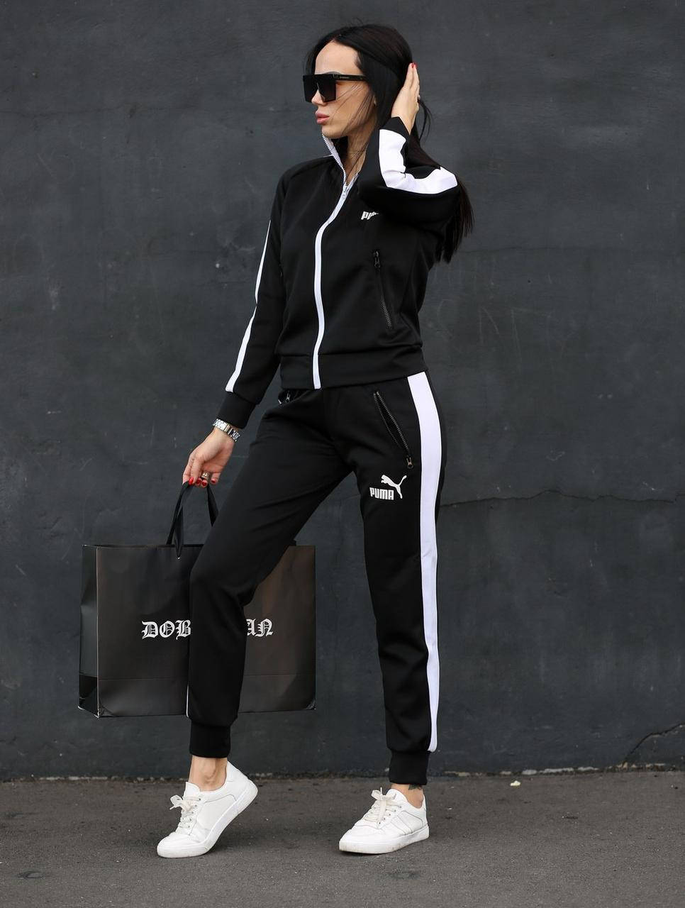 

Стильный женский спортивный костюм Puma черный с лампасами S-L размеры