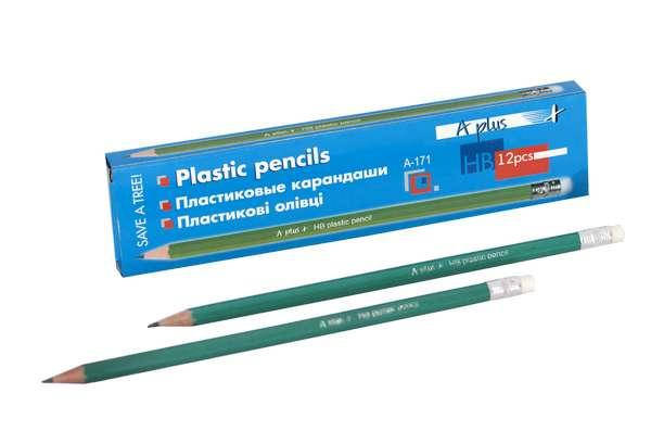 

Олівець графітний A Plus Plastic з гумкою 12шт/уп, Серый