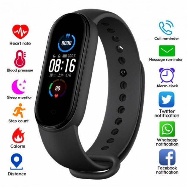 

Фитнес браслет m5.трекер smart band M5 черные часы с пульсометром и шагометром