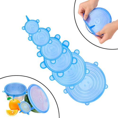 

Набор из 6 силиконовых крышек для посуды 6.5-20.5см, универсальные Без бренда