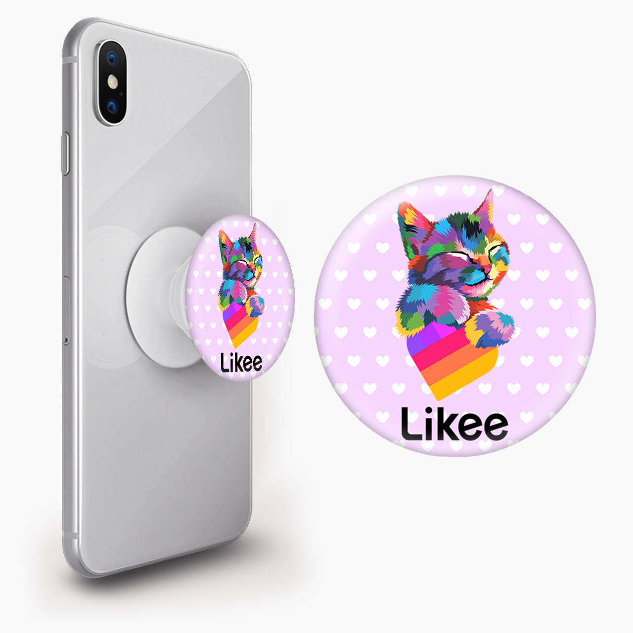 

Попсокет (Popsockets) держатель для смартфона Лайк Котик (Likee Cat) (8754-1040), Белый