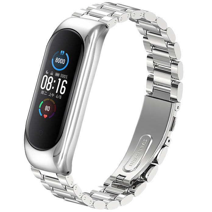 

Mi band 5 ремешок металлический браслет ми бенд 6 серебряный