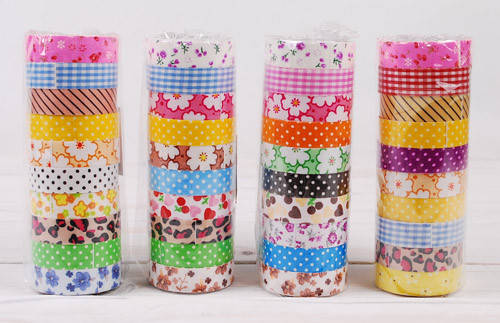 

Скотч декоративный тканевой (набор 10 шт.) 1,5*200 см, микс 5373