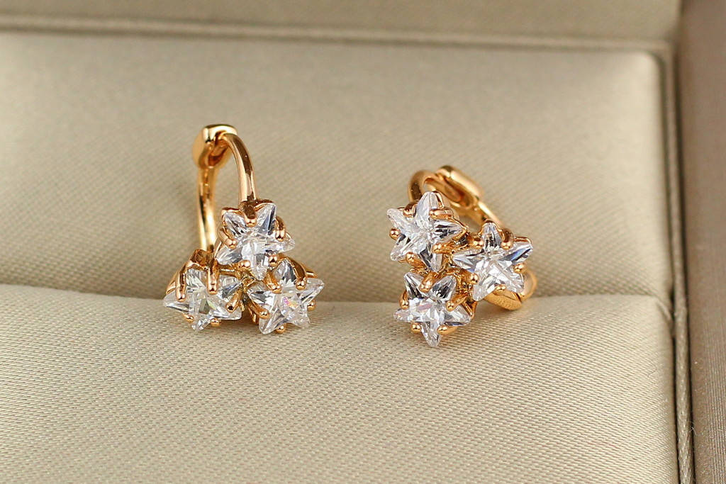 

Серьги Xuping Jewelry звездное трио 1 см золотистые