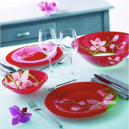 

Столовый красный сервиз с орхидеями Luminarc Red Orchis 19 предметов (N4656)