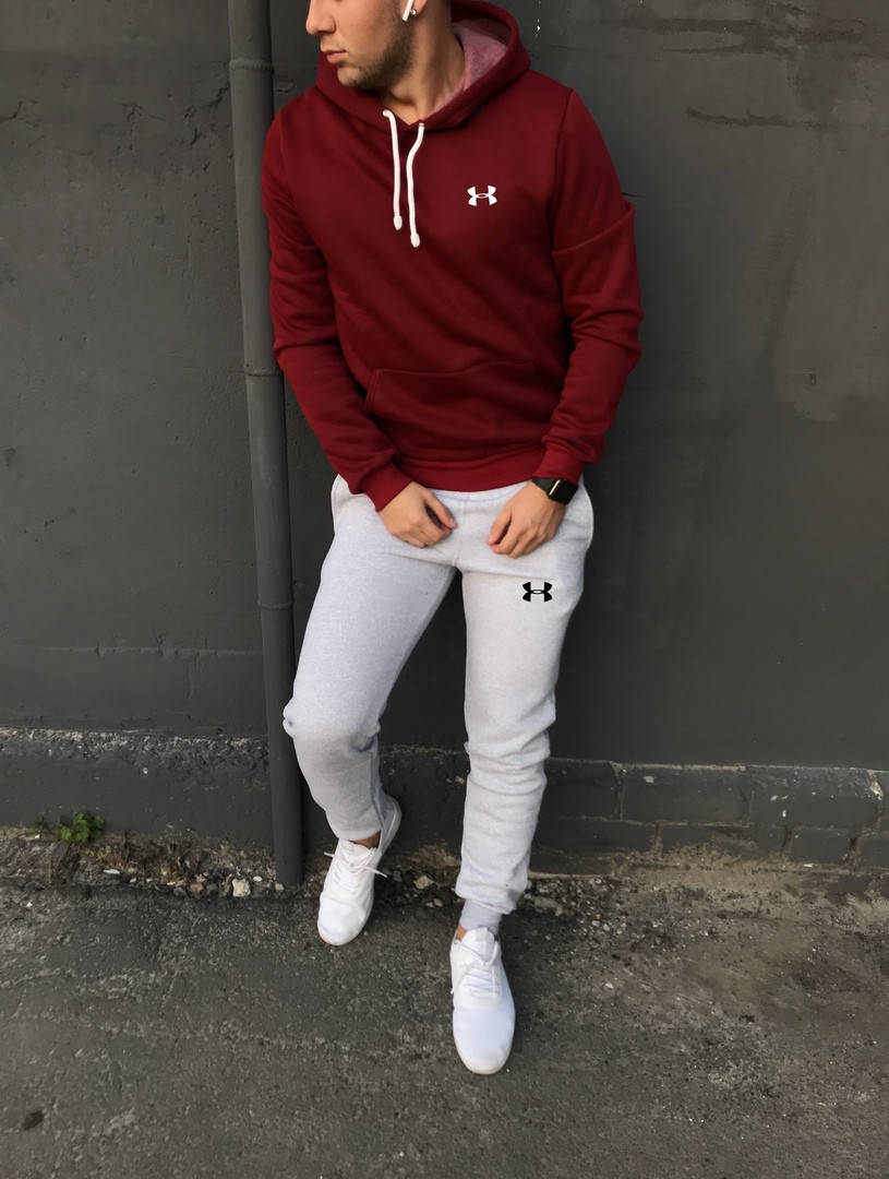 

Спортивный костюм Under Armour мужской бордовый с серым хлопковый. код DS-1023.