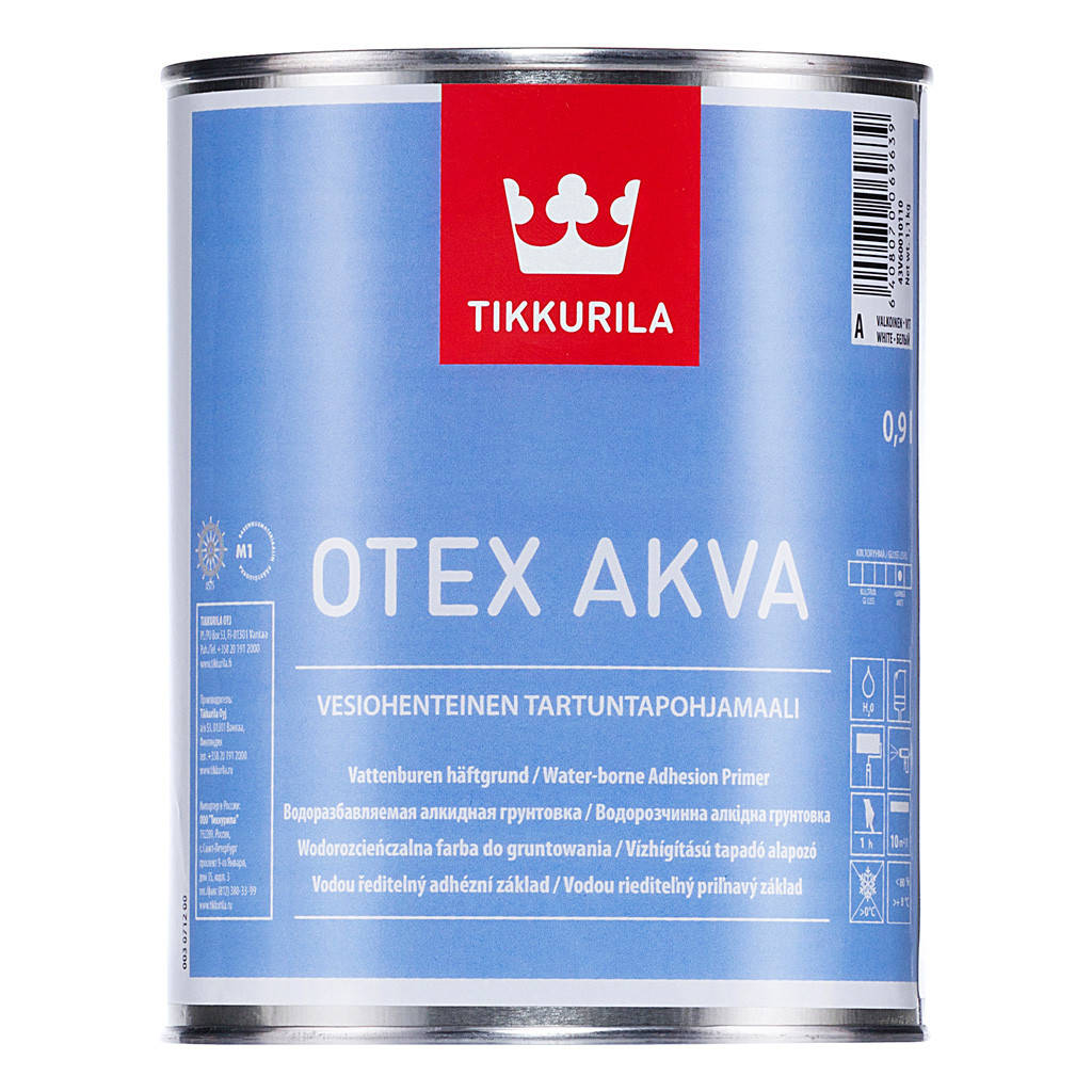 

Водорастворимая адгезионная грунтовка Tikkurila Otex Akva (Отекс Аква) 0,9л(А), Белый