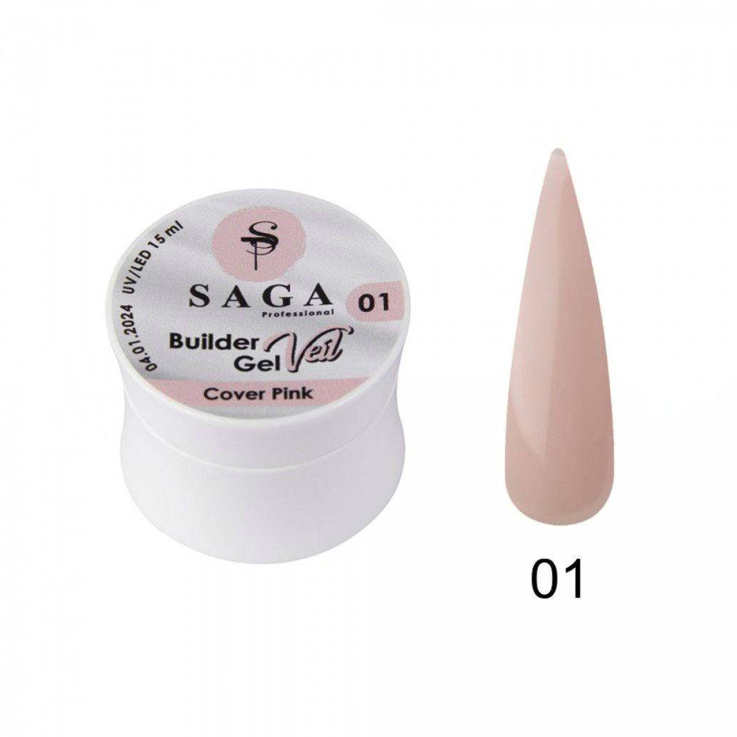 

Гель моделирующий Saga Professional Builder Gel Veil №01 Cover Pink, 15 мл, Розовый