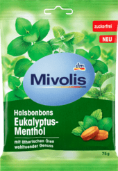 

Mivolis Bonbon Eukalyptus-Menthol, zuckerfrei Леденцы для горла без сахара 75 г