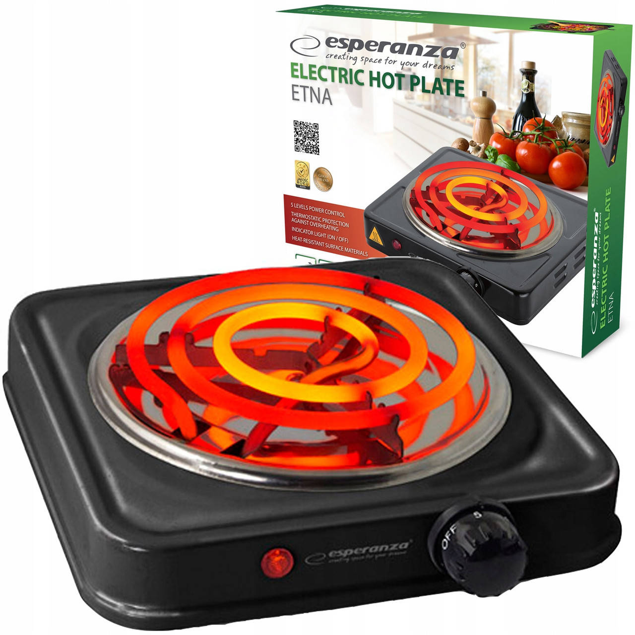 

Настольная электрическая плита Esperanza EKH001K ETNA Черный (1000 Вт, Польша)