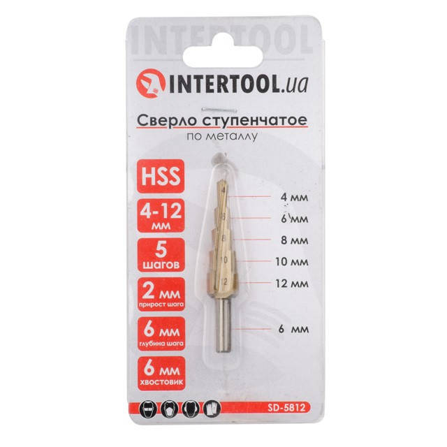 

Сверло ступенчатое по металлу 4-6-8-10-12 мм INTERTOOL SD-5812
