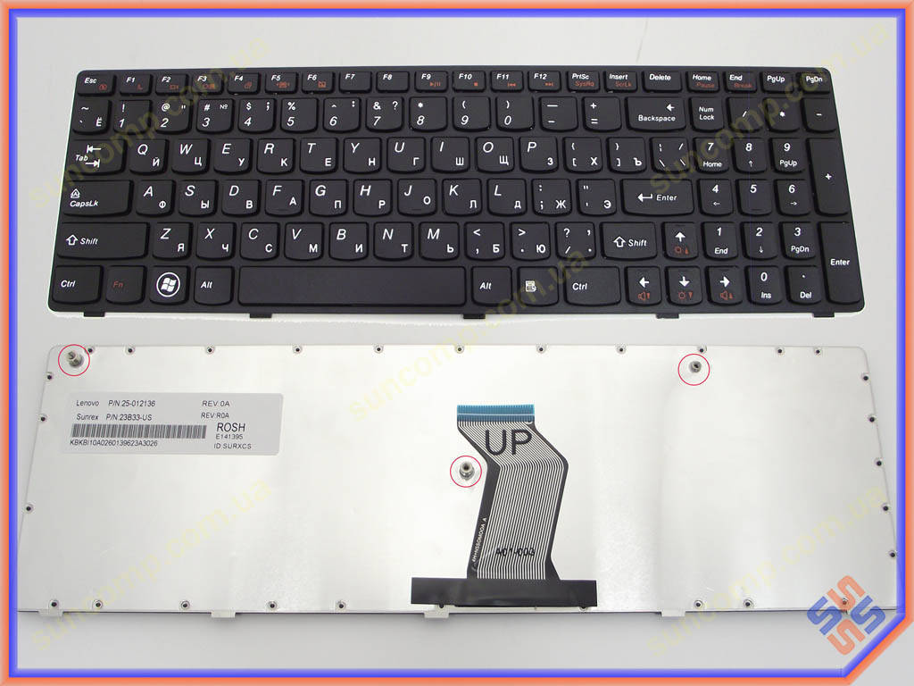 

Клавиатура для LENOVO G570 (RU Black, Черная рамка )., Черный