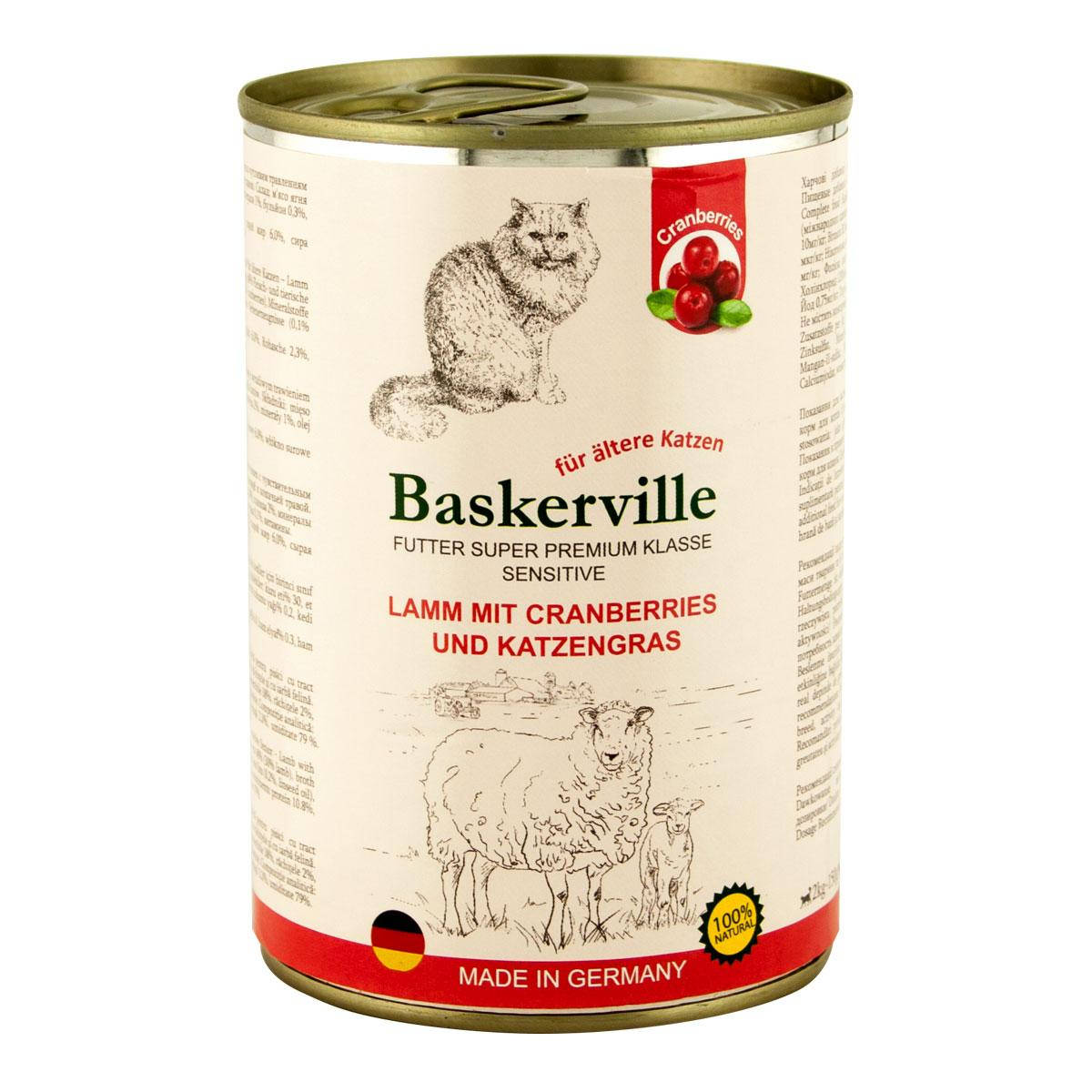 

Консервы Baskerville Sensitive Ягненок с клюквой и кошачьей травой для кошек (400 г)