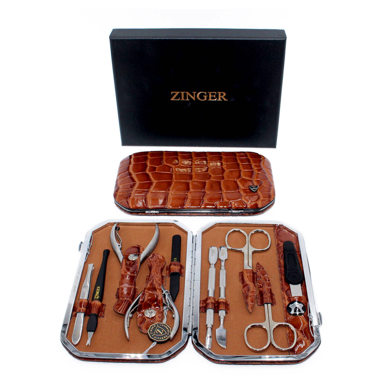

Качественный маникюрный набор Zinger 10 инструментов кожаный футляр