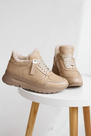 

Кроссовки зимние женские из натуральной кожи бежевые, Бежевый