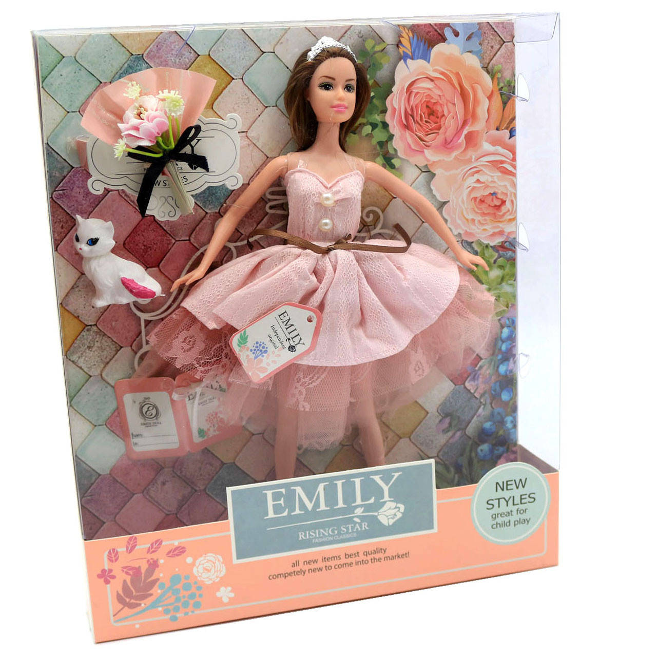 

Кукла Emily 30 см с питомцем и букетом (QJ077A/QJ077B)